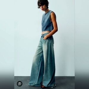 Zara Flare Wide Leg Light Blue Jeans